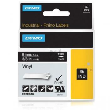 Dymo Rhino Vinylband farbig 9 mm 5,5 m weiß auf schwarz