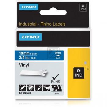 Dymo Rhino Vinylband farbig 19 mm 5,5 m weiß auf blau
