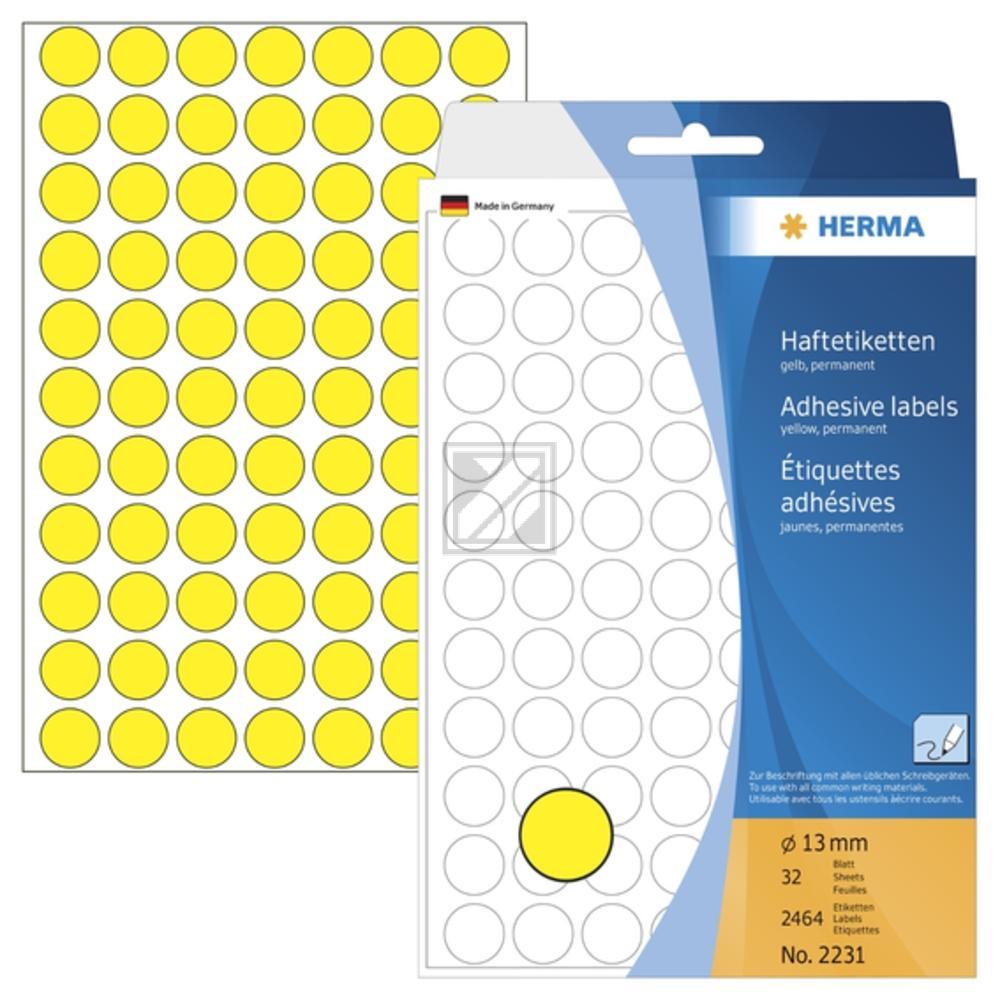Herma Vielzwecketiketten gelb ø 13 mm rund Papier matt Inh.2464