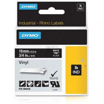 Dymo Rhino Vinylband farbig 19 mm 5,5 m weiß auf schwarz