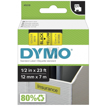 Dymo D1 Schriftband 45018 Standard schwarz auf gelb 12 mm/7 m