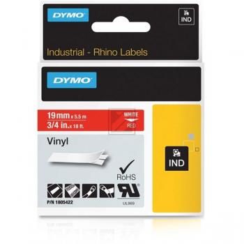 Dymo Rhino Vinylband farbig 19 mm 5,5 m weiß auf rot