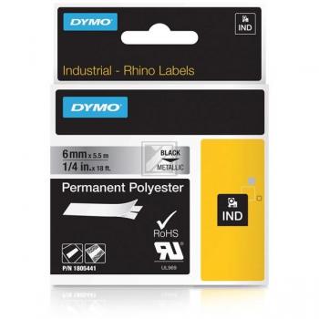 Dymo Rhino Permanent Polyester 6 mm 5,5 m schwarz auf metallic