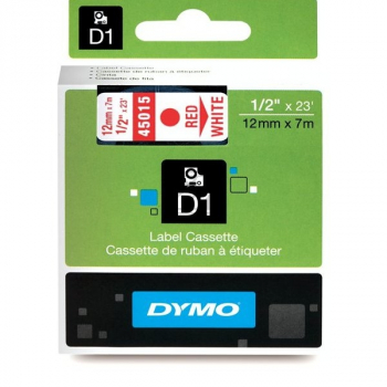 Dymo D1 Schriftband 45015 Standard rot auf weiß 12 mm/7 m