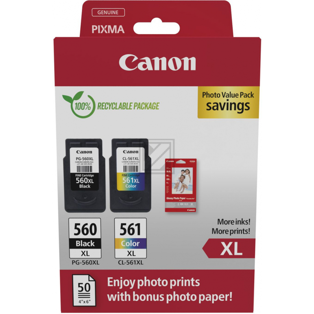 CANON Tinte PG560XL+CL561XL Pixma TS TR Tinte+Fotopapier (2) blk-col