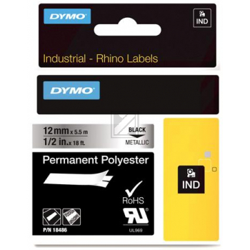 Dymo Rhino ID1 18761 Polyesterband schwarz auf metallic