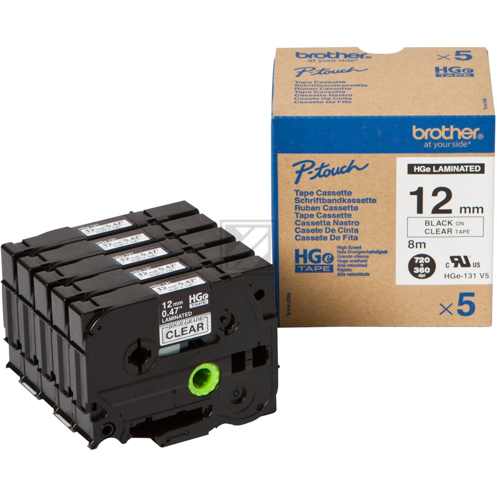 Brother P-Touch 12 mm C-Blk clear-black 8 m laminiert 5er Pack