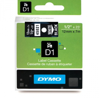 Dymo D1 Schriftband 45021 Standard weiß auf schwarz 12 mm/7 m
