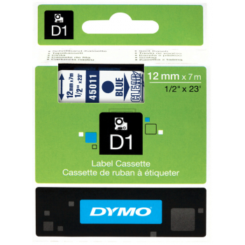 Dymo D1 Schriftband 45011 Standard blau auf transparent 12 mm/7 m