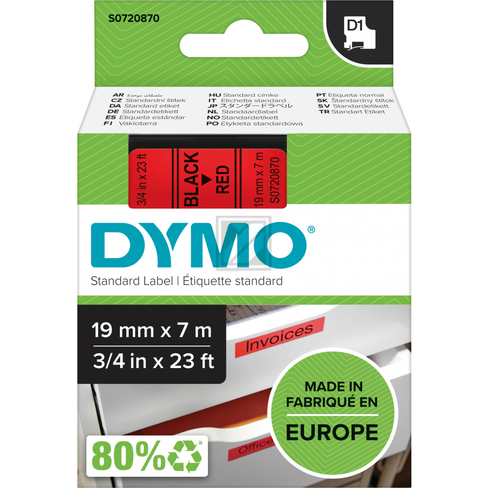 Dymo D1 Schriftband 45807 Standard schwarz auf rot 19 mm/7 m