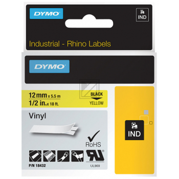 Dymo Rhino ID1 18432 Vinylband schwarz auf gelb 12 mm/5,5 m