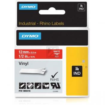 Dymo Rhino Vinylband farbig 12 mm 5,5 m weiß auf rot