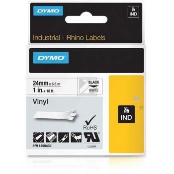 Dymo Rhino Vinylband farbig 24 mm 5,5 m schwarz auf weiß