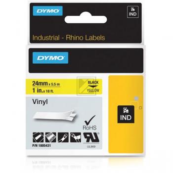 Dymo Rhino Vinylband farbig 24 mm 5,5 m schwarz auf gelb