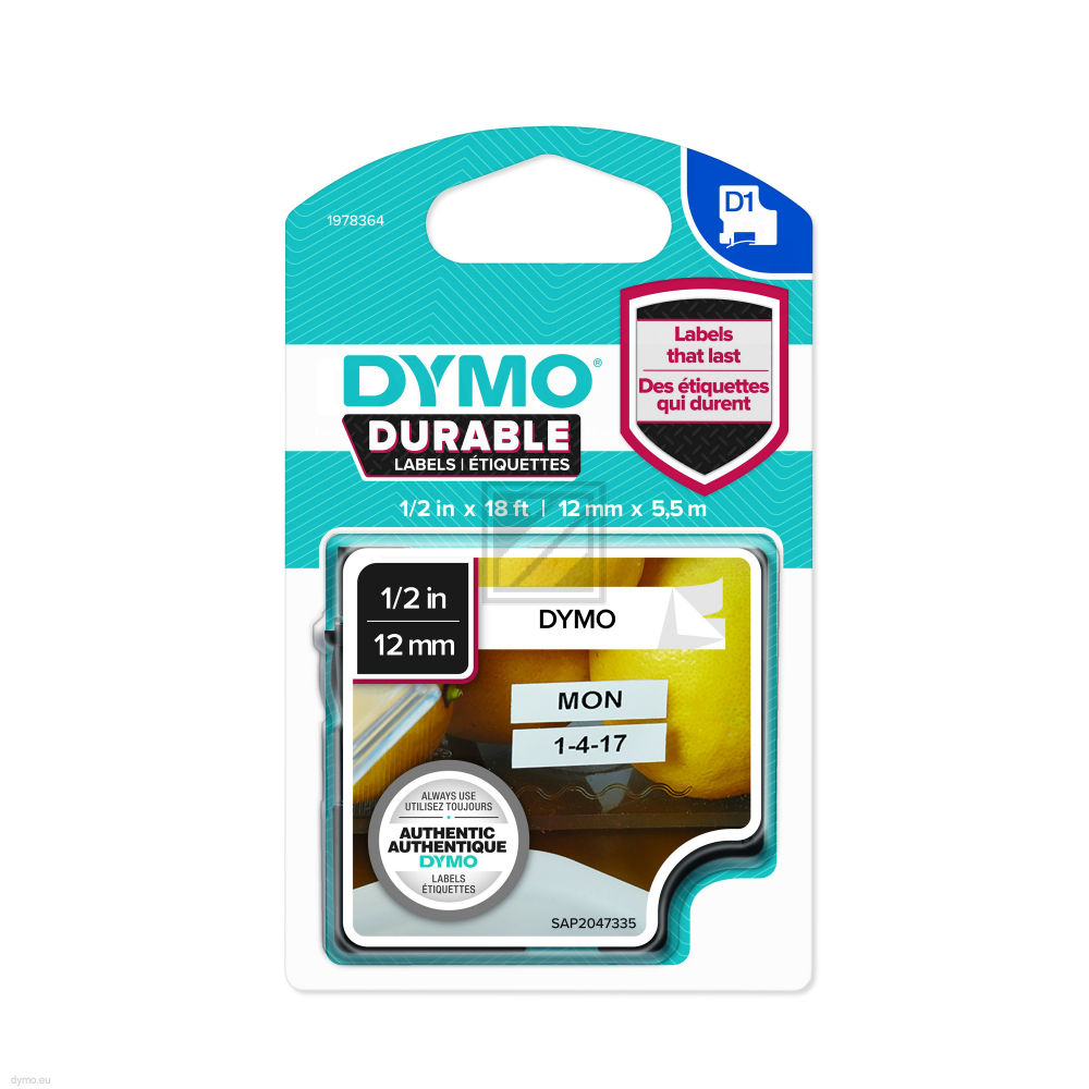Dymo D1 Schriftband 19783 Vinyl permanent haftend 12 mm/3 m