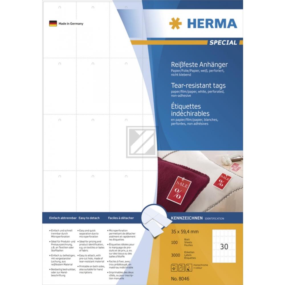 Herma Anhänger A4 weiß stabil 35 x 59,4 mm Papier/Folie/Pap. Inh.3000 nicht klebend perforiert