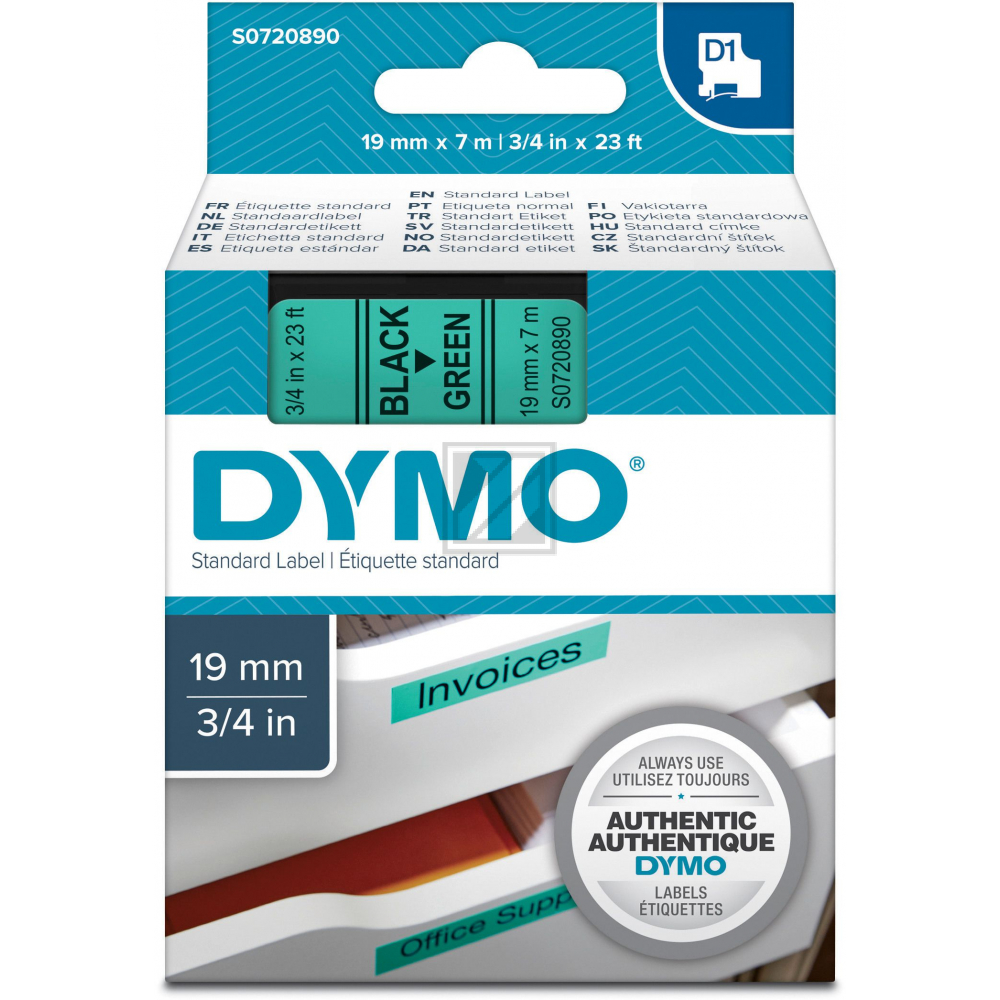 Dymo D1 Schriftband 45809 Standard schwarz auf grün 19 mm/7 m