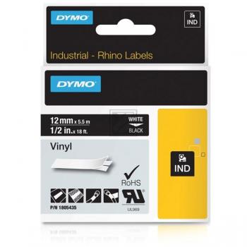 Dymo Rhino Vinylband farbig 12 mm 5,5 m weiß auf schwarz