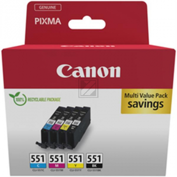 6509B016 CANON CLI551 Pixma Tinte (4) cmyk SEC 1x495/3x316Seiten Cardboard