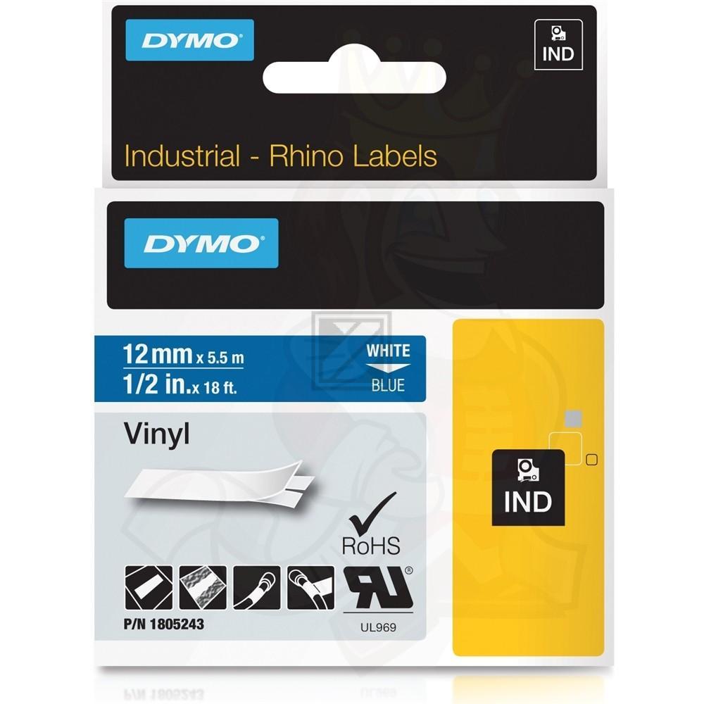 Dymo Rhino Vinylband farbig 12 mm 5,5 m weiß auf blau