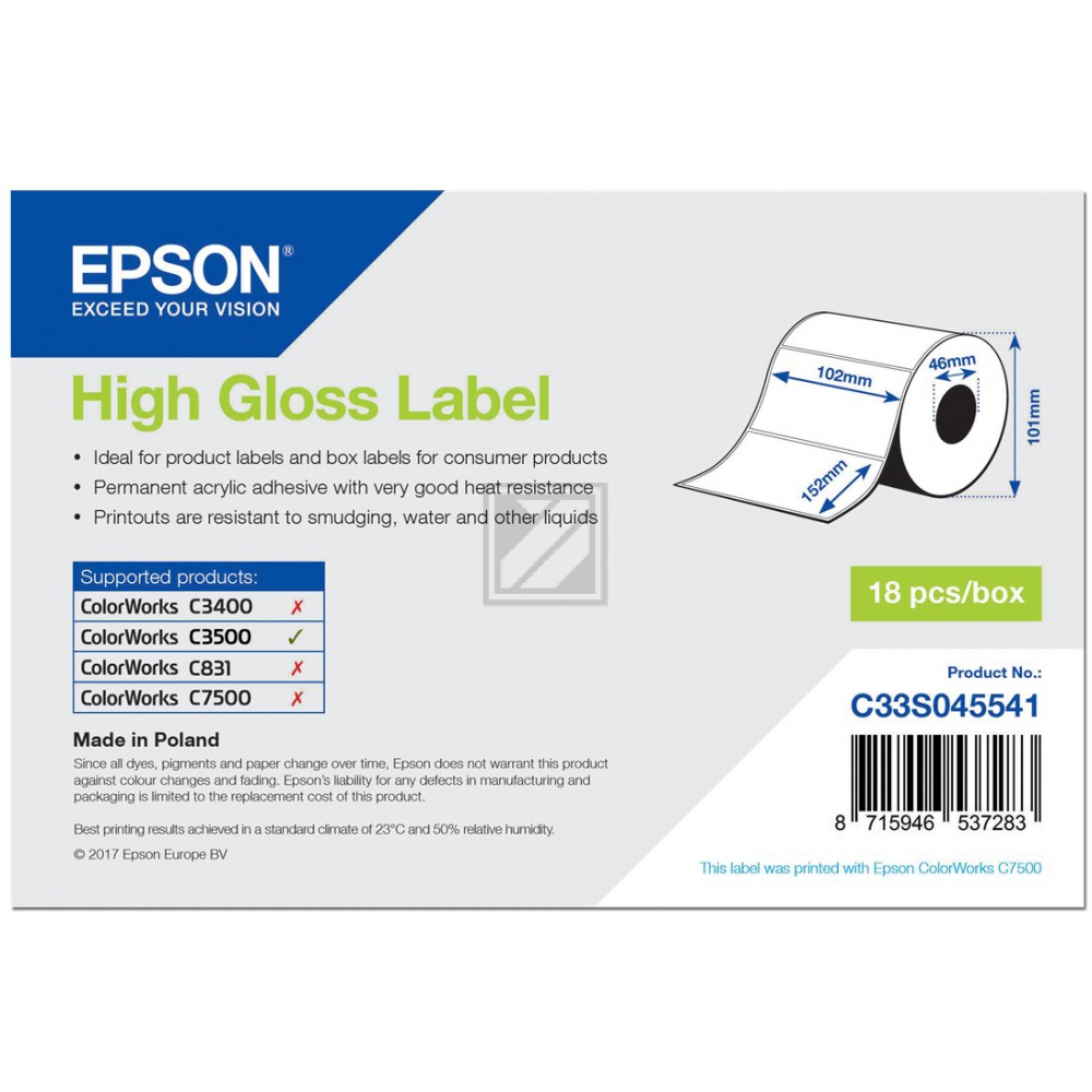 Epson High Gloss Etiketten, gestanzt weiß
