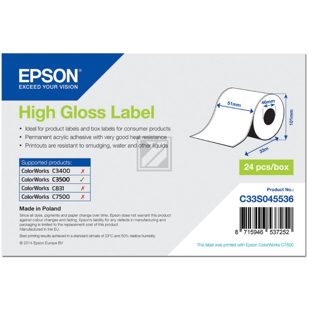 Epson High Gloss weiß Etikettenrolle