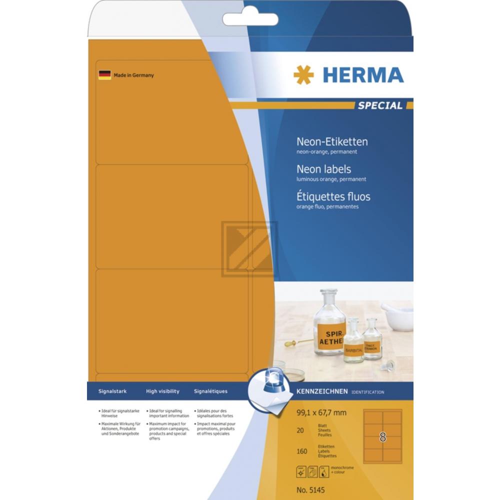 Herma Etikett A4 neon-orange 99,1 x 67,7 mm Papier matt Inh.160