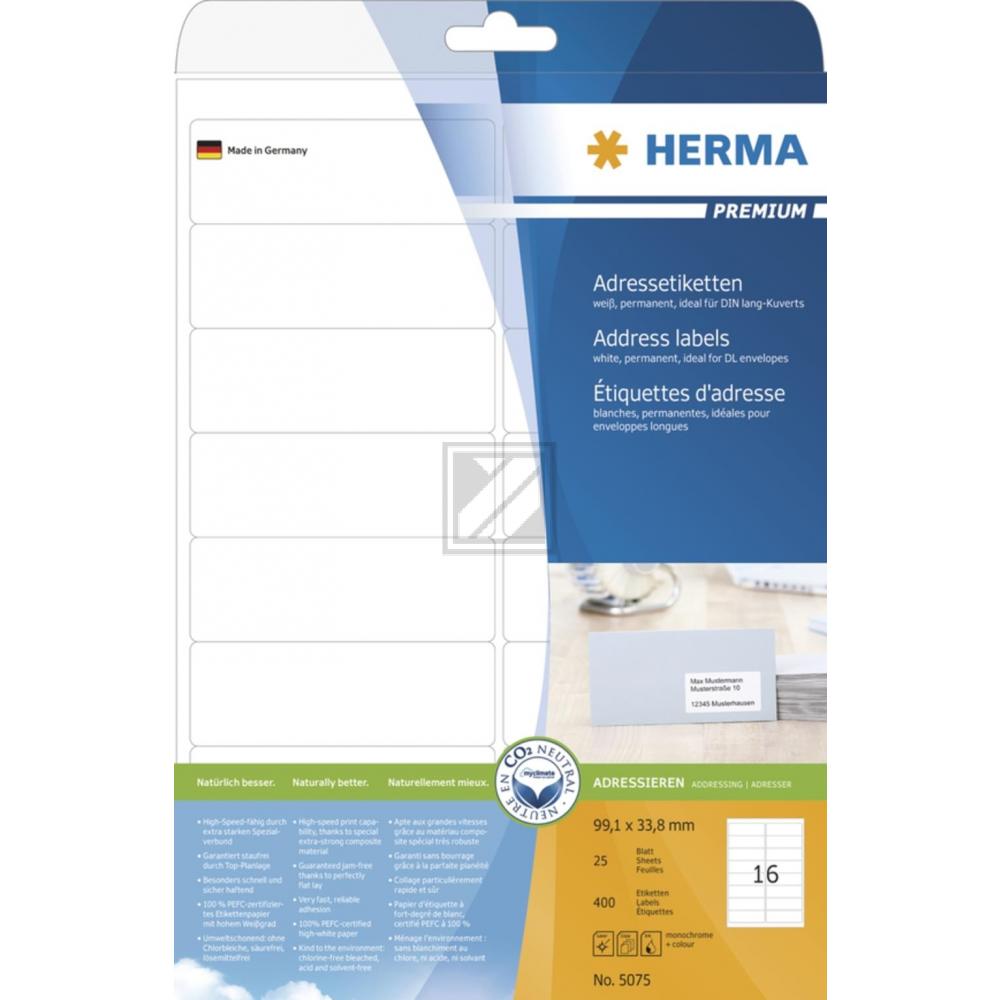 Herma Adressetiketten A4 weiß 99,1 x 33,8 mm Papier matt Inh.400