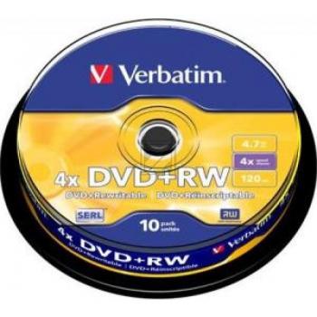 VERBATIM DVD+RW 4.7GB 4x (10) SP 43488 Spindel matt silber