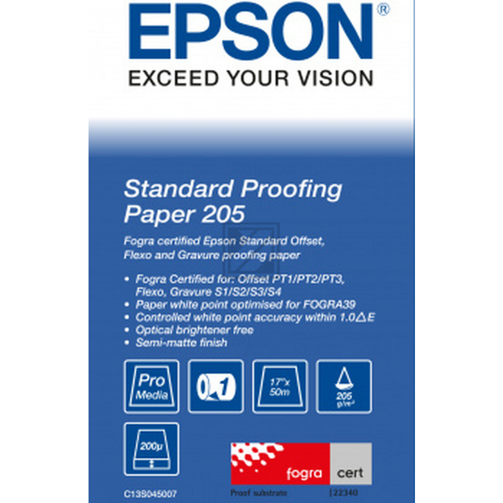 EPSON Proofing Papier 17 432 mm x 50 m 205 g/qm Standard Rollenwa