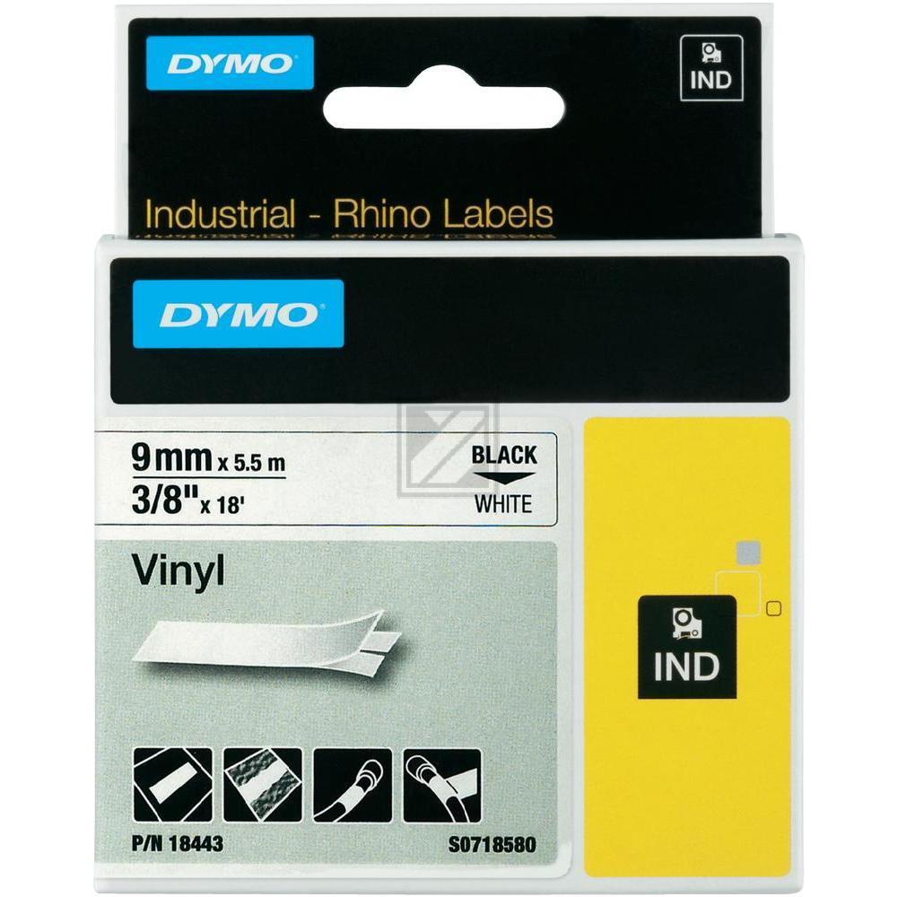 Dymo Rhino ID1 18443 Vinylband schwarz auf weiß 9 mm/5,5 m