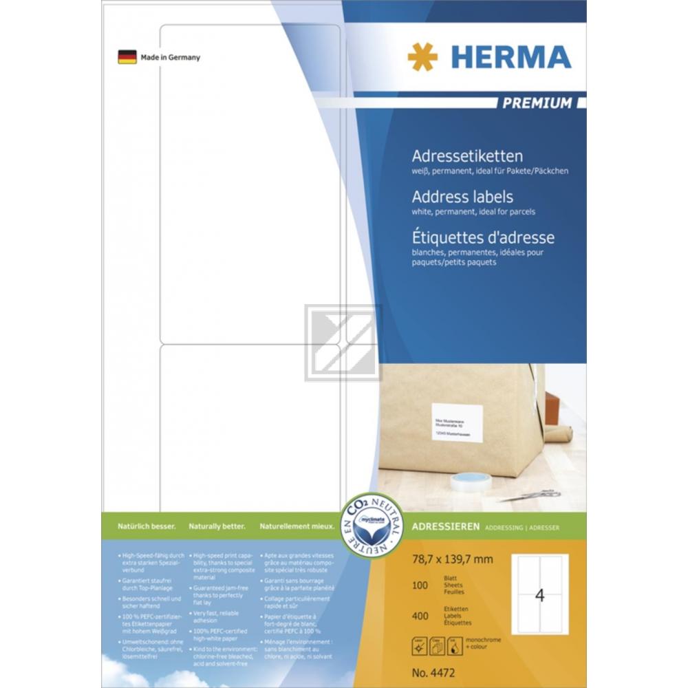 Herma Adressetiketten A4 weiß 78,7 x 139,7 mm Papier matt Inh.400