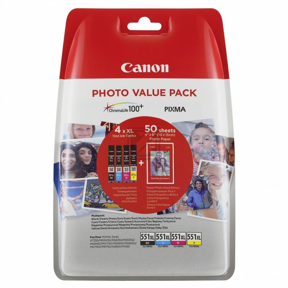 Canon 551XL Multipack (4) Pixma IP 7250 C/M/Y/ph-K +10x15 Fotos 50