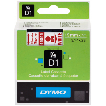 Dymo D1 Schriftband 45805 Standard rot auf weiß 19 mm/7 m