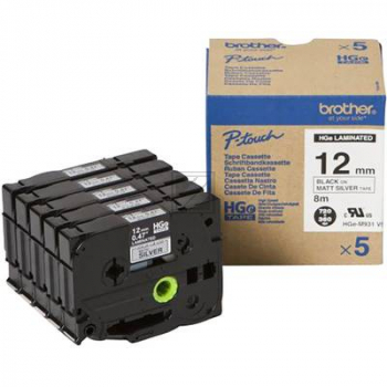 Brother P-Touch 12 mm Sm-B Kit silver matt-black 8 m laminiert 5er Pack