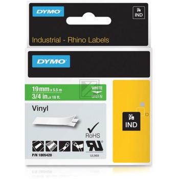 Dymo Rhino Vinylband farbig 19 mm 5,5 m weiß auf grün