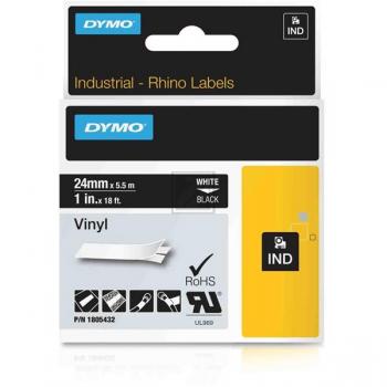 Dymo Rhino Vinylband farbig 24 mm 5,5 m weiß auf schwarz