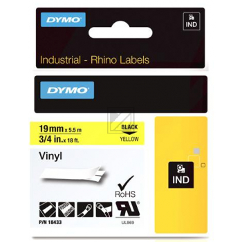 Dymo Rhino ID1 18433 Vinylband schwarz auf gelb 19 mm/5,5 m