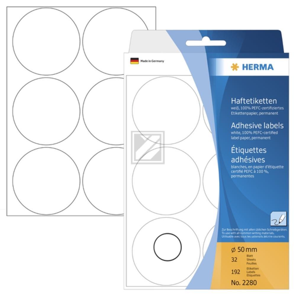 Herma Vielzwecketiketten weiß ø 50 mm rund Papier matt Inh.192