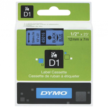 Dymo D1 Schriftband 45016 Standard schwarz auf blau 12 mm/7 m