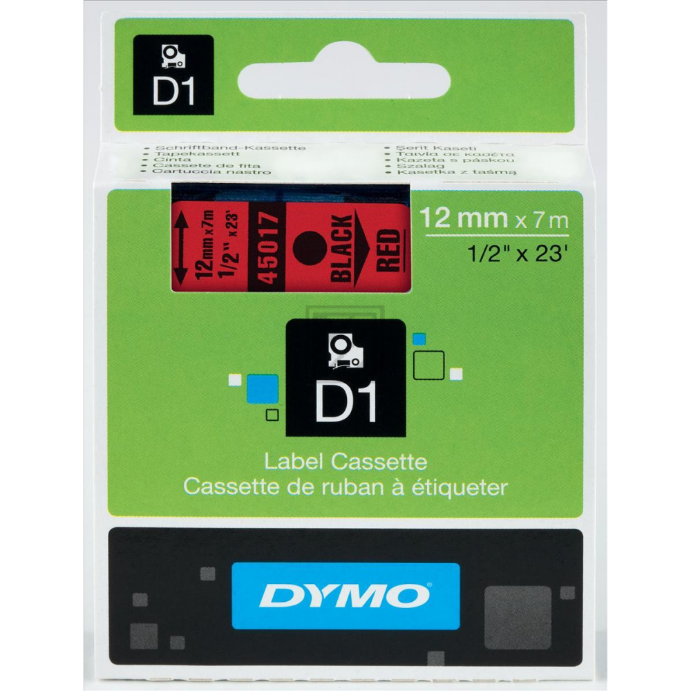 Dymo D1 Schriftband 45017 Standard schwarz auf rot 12 mm/7 m