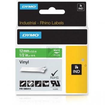 Dymo Rhino Vinylband farbig 12 mm 5,5 m weiß auf grün